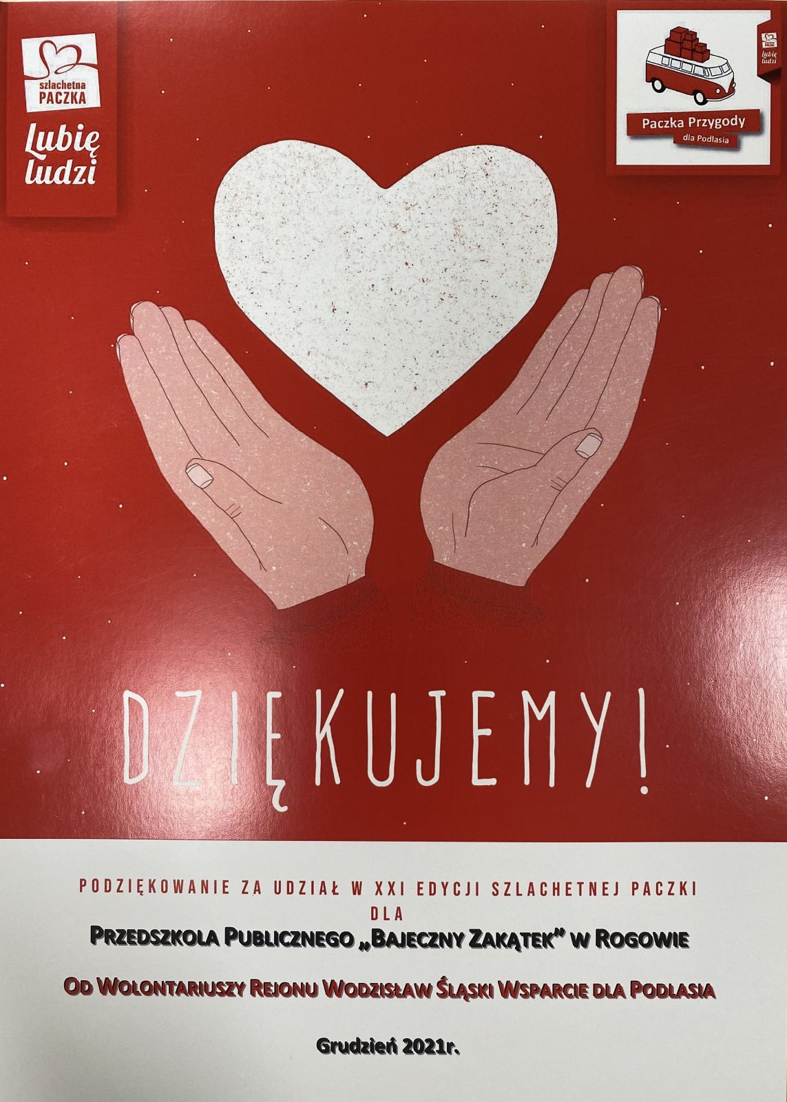 podziękowania za udział w Szlachetnej Paczce